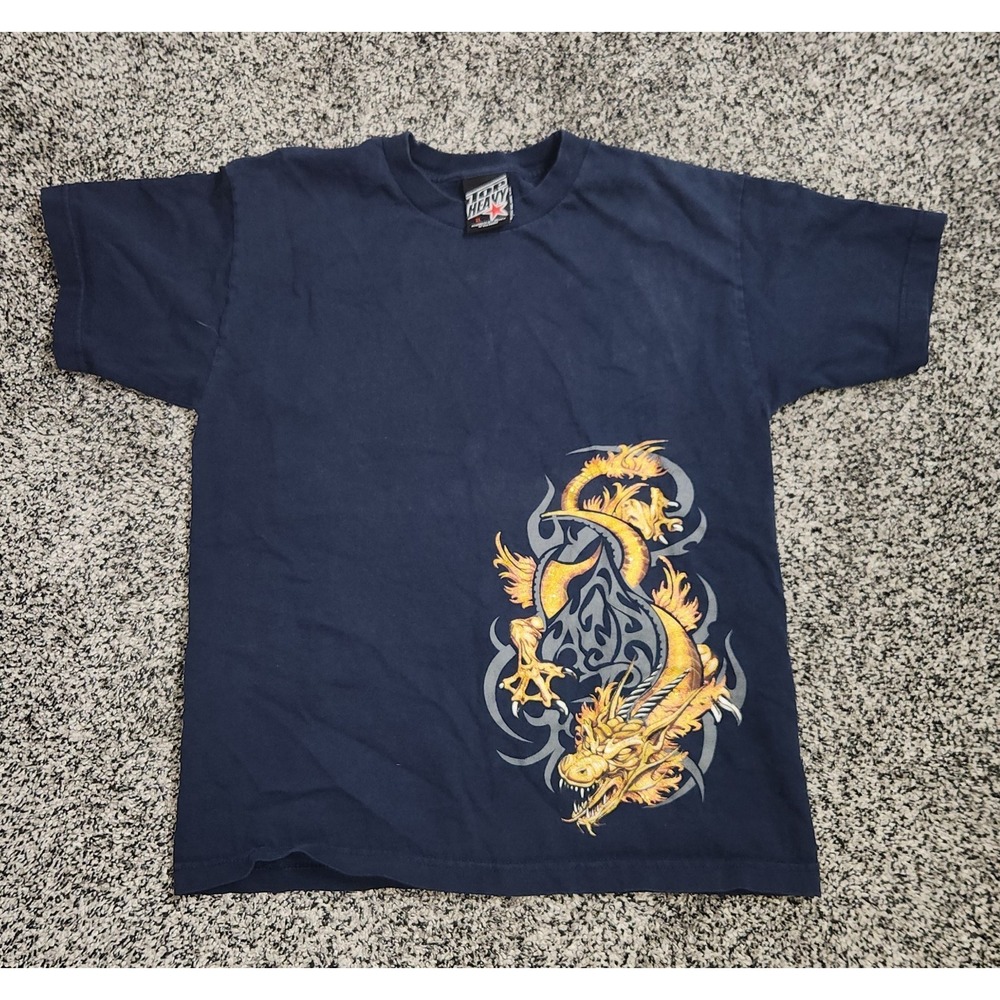 Top heavy y2k Vtg Gold Dragon Men T Shirt Blue,Punk Grunge Skater Emo Goth Cyber